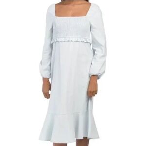 7 for all of man kind Elegant white blue linen Long Sleeve Dress